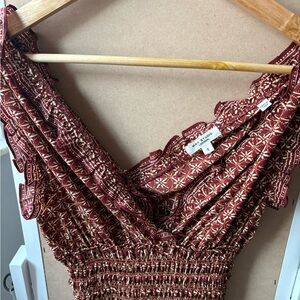 Max Studio Burgundy Floral-Geo Smocked